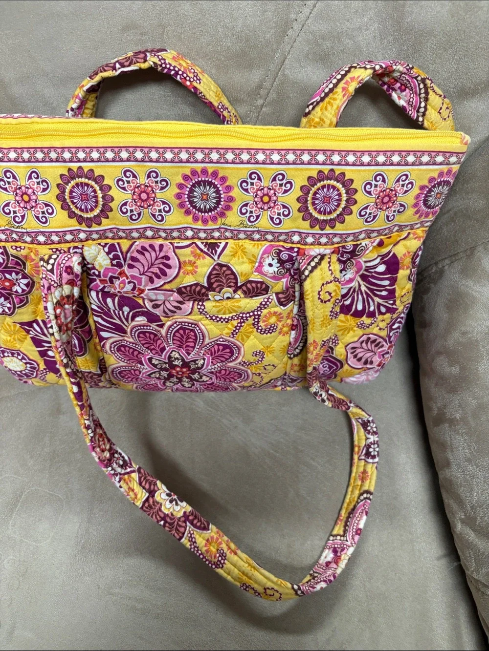 Vera Bradley Yellow and Pink Quilted Floral Tote 10 x14 - Picture 3 of 4
